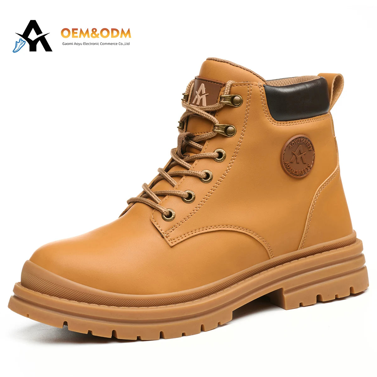 Microfiber Leather Work Boots with Steel Toe Waterproof Rubber Soles No Lace-Brown Cap Safety Shoes for Summer Use in Industries