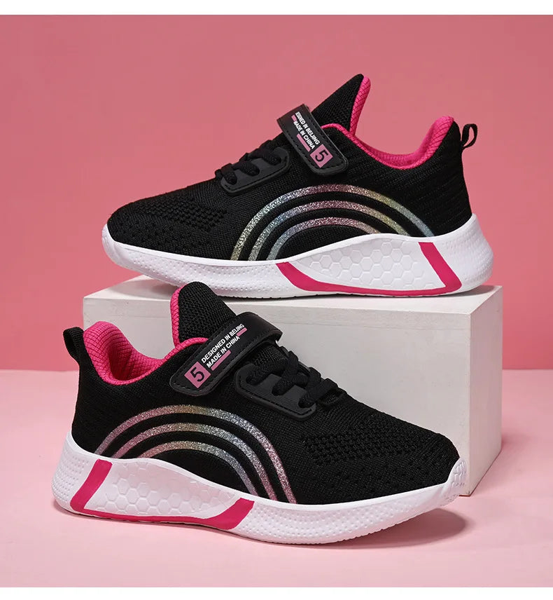 Kids Shoes Girls 6-12 Y Old Casual Sneaker Autumn Mesh Breathable Pink Running Shoes Student White Shoe with Lighted Students