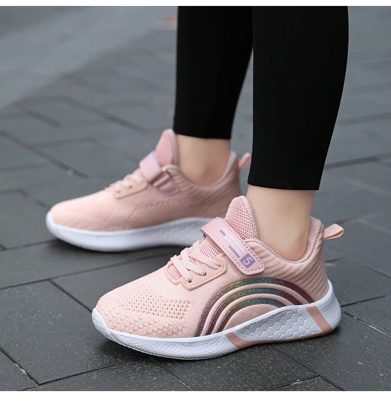Kids Shoes Girls 6-12 Y Old Casual Sneaker Autumn Mesh Breathable Pink Running Shoes Student White Shoe with Lighted Students