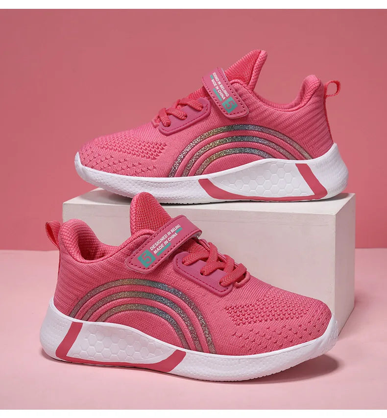Kids Shoes Girls 6-12 Y Old Casual Sneaker Autumn Mesh Breathable Pink Running Shoes Student White Shoe with Lighted Students