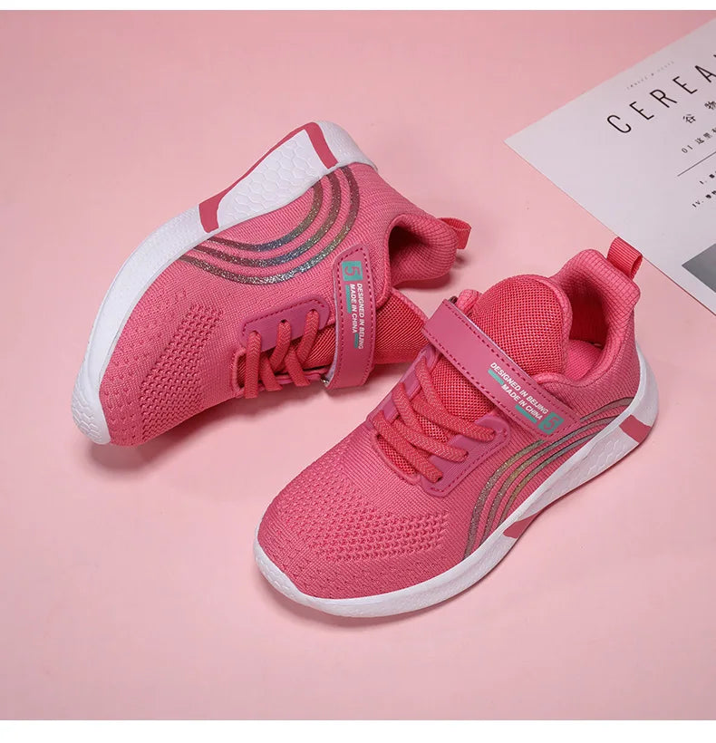 Kids Shoes Girls 6-12 Y Old Casual Sneaker Autumn Mesh Breathable Pink Running Shoes Student White Shoe with Lighted Students