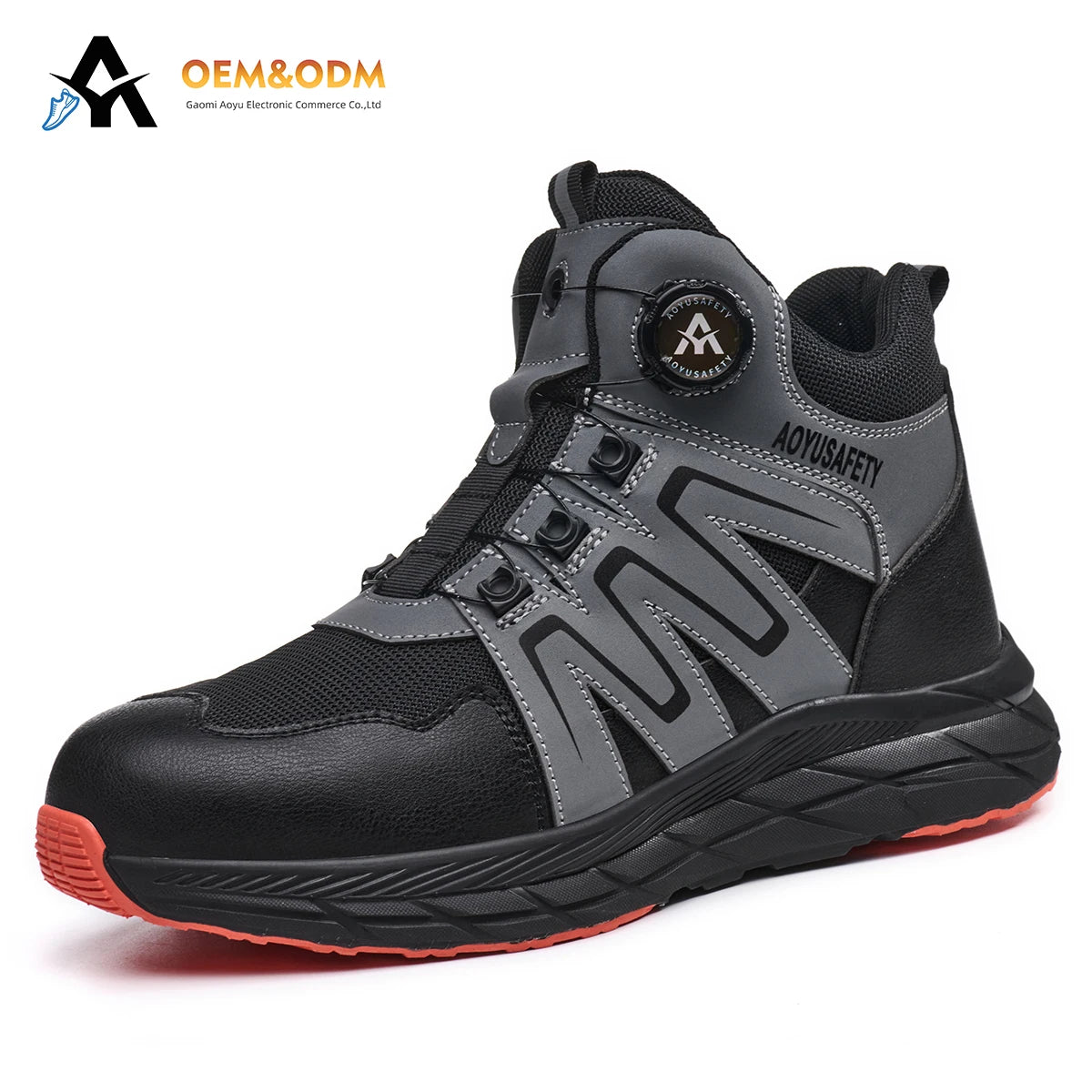 Microfiber Leather Work Boots with Steel Toe Waterproof Rubber Soles No Lace-Brown Cap Safety Shoes for Summer Use in Industries