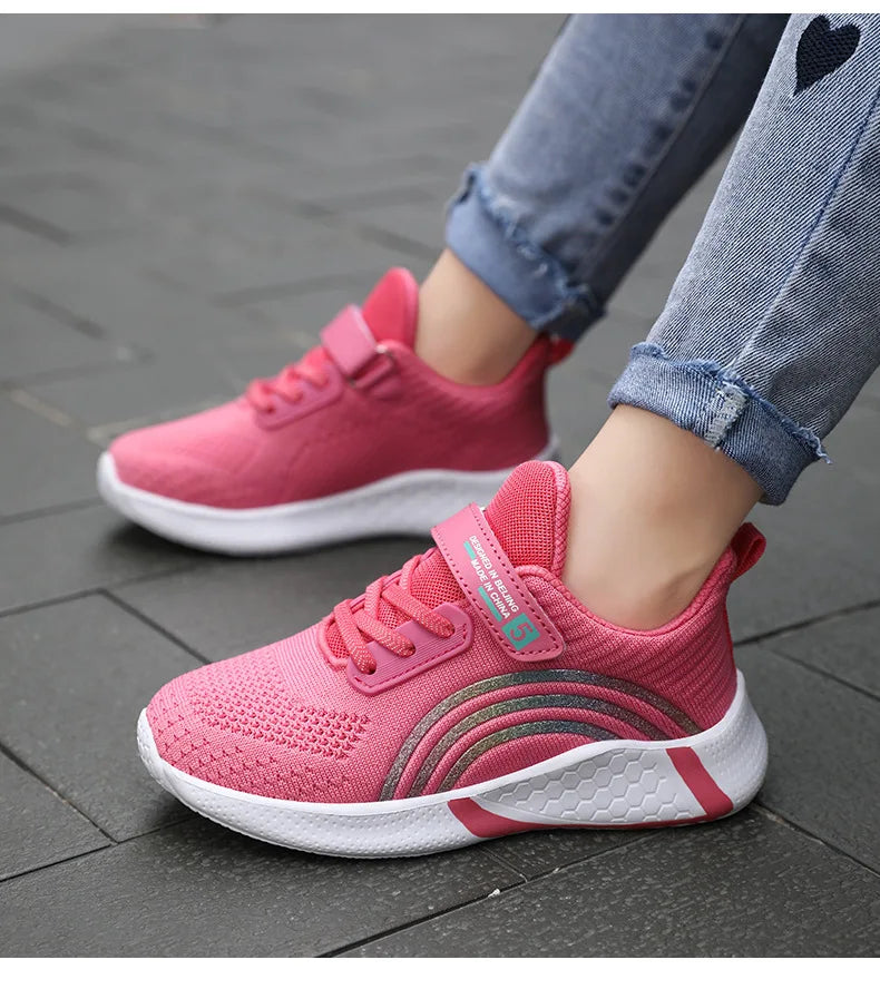 Kids Shoes Girls 6-12 Y Old Casual Sneaker Autumn Mesh Breathable Pink Running Shoes Student White Shoe with Lighted Students