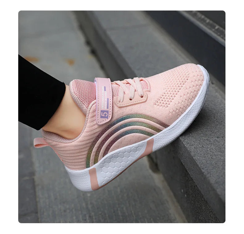 Kids Shoes Girls 6-12 Y Old Casual Sneaker Autumn Mesh Breathable Pink Running Shoes Student White Shoe with Lighted Students