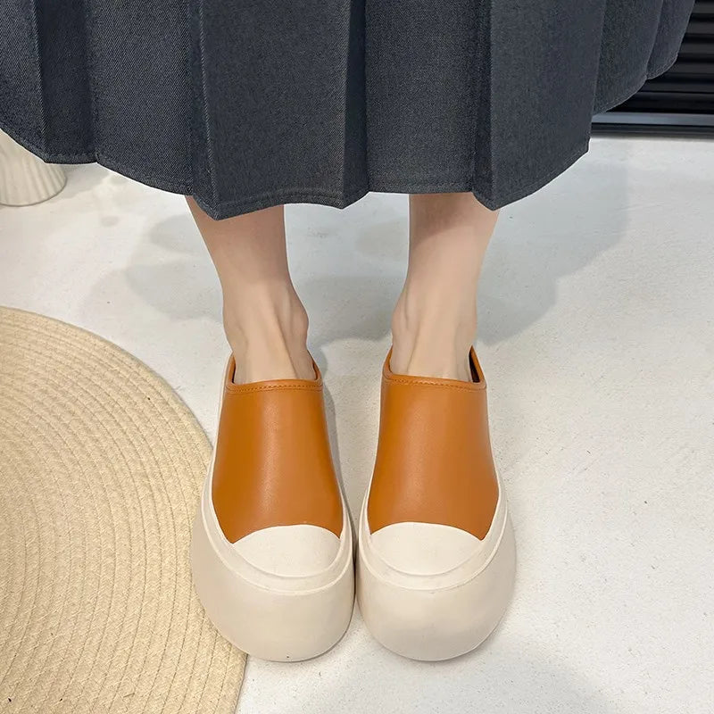 Genuine Leather White Summer Sneakers Board Shoes Fashionable Versatile Color-blocking Sports Casual One-foot Lazy Shoes Floral