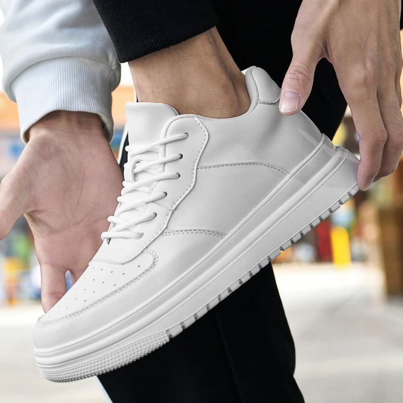 Invisible Inner Height Increasing Shoes for Men Leather Upper Men's Casual Shoes High Top Black Board Men Elevator Shoes