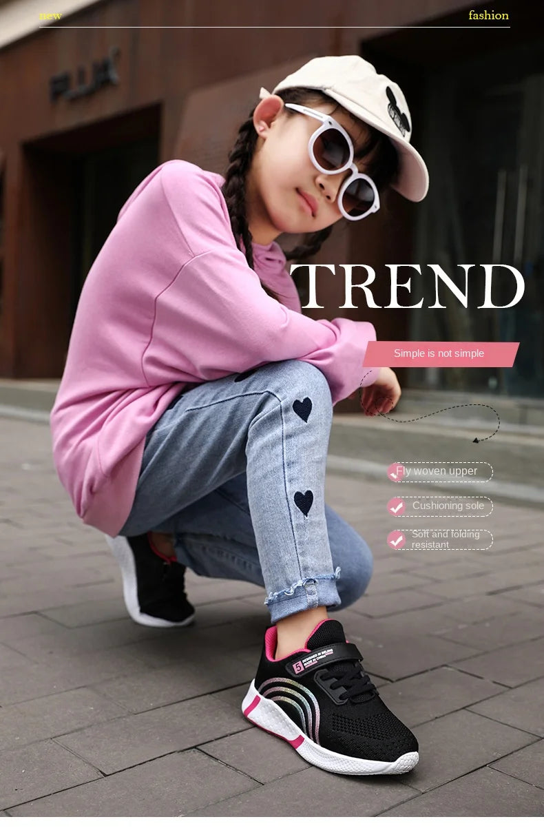 Kids Shoes Girls 6-12 Y Old Casual Sneaker Autumn Mesh Breathable Pink Running Shoes Student White Shoe with Lighted Students