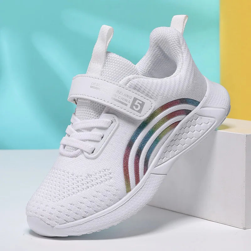 Kids Shoes Girls 6-12 Y Old Casual Sneaker Autumn Mesh Breathable Pink Running Shoes Student White Shoe with Lighted Students