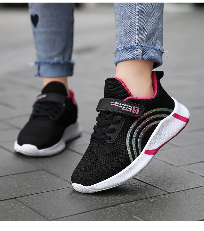 Kids Shoes Girls 6-12 Y Old Casual Sneaker Autumn Mesh Breathable Pink Running Shoes Student White Shoe with Lighted Students
