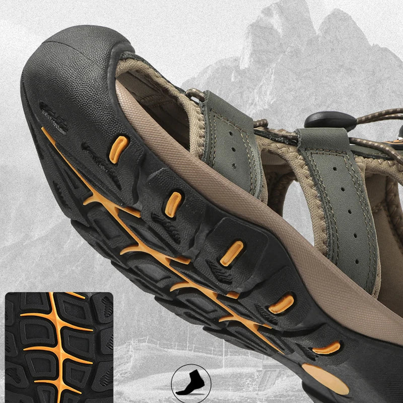 Genuine Leather Upper Extra Size Men's Outdoor Trail Hiking Walking Sandals Summer Sports Beach Shoes for Men