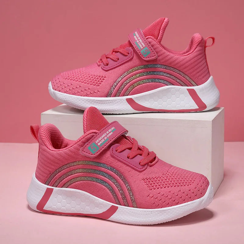 Kids Shoes Girls 6-12 Y Old Casual Sneaker Autumn Mesh Breathable Pink Running Shoes Student White Shoe with Lighted Students