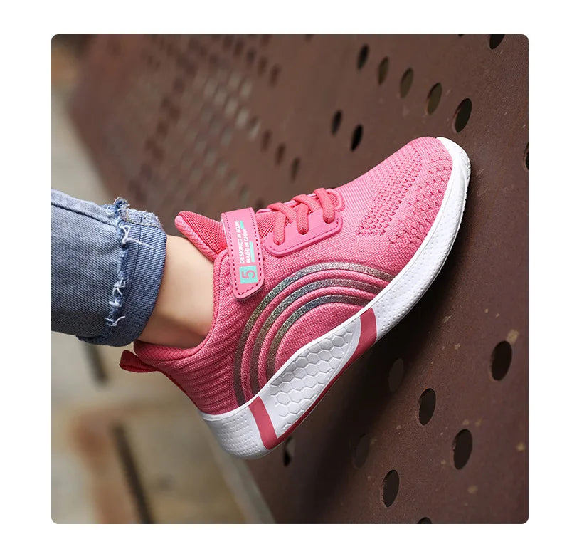 Kids Shoes Girls 6-12 Y Old Casual Sneaker Autumn Mesh Breathable Pink Running Shoes Student White Shoe with Lighted Students