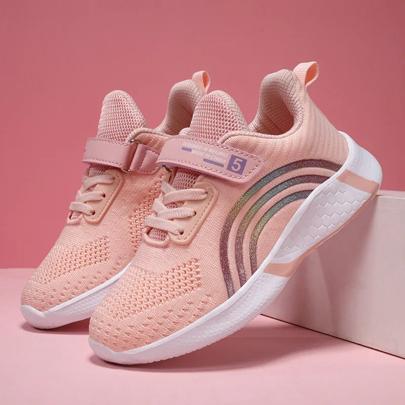 Kids Shoes Girls 6-12 Y Old Casual Sneaker Autumn Mesh Breathable Pink Running Shoes Student White Shoe with Lighted Students