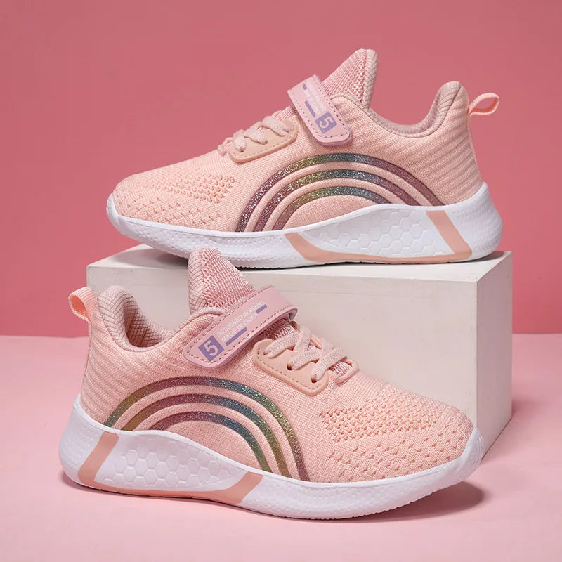 Kids Shoes Girls 6-12 Y Old Casual Sneaker Autumn Mesh Breathable Pink Running Shoes Student White Shoe with Lighted Students