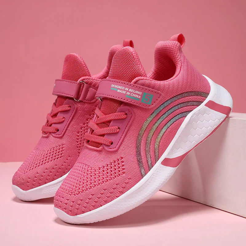 Kids Shoes Girls 6-12 Y Old Casual Sneaker Autumn Mesh Breathable Pink Running Shoes Student White Shoe with Lighted Students
