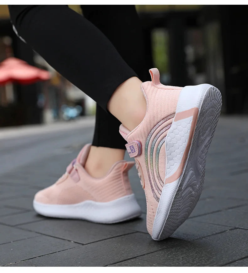 Kids Shoes Girls 6-12 Y Old Casual Sneaker Autumn Mesh Breathable Pink Running Shoes Student White Shoe with Lighted Students