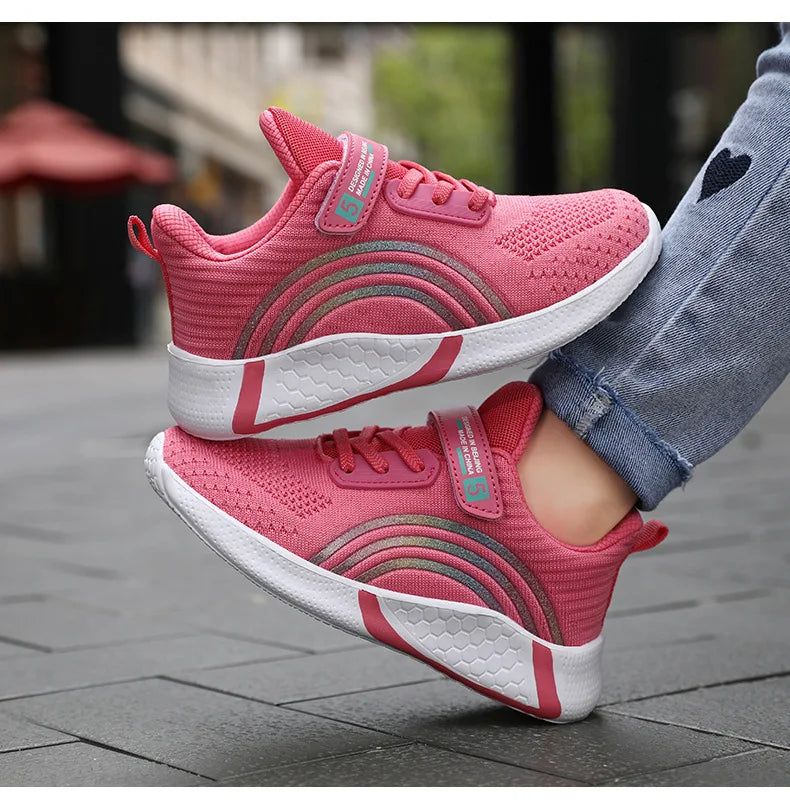 Kids Shoes Girls 6-12 Y Old Casual Sneaker Autumn Mesh Breathable Pink Running Shoes Student White Shoe with Lighted Students