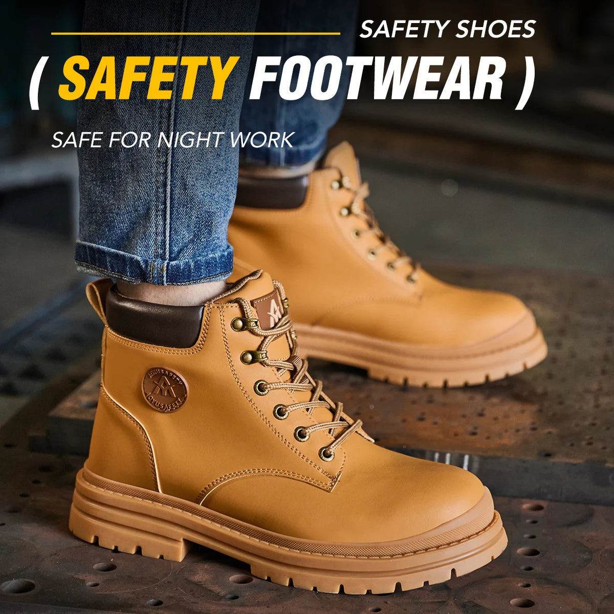 Microfiber Leather Work Boots with Steel Toe Waterproof Rubber Soles No Lace-Brown Cap Safety Shoes for Summer Use in Industries