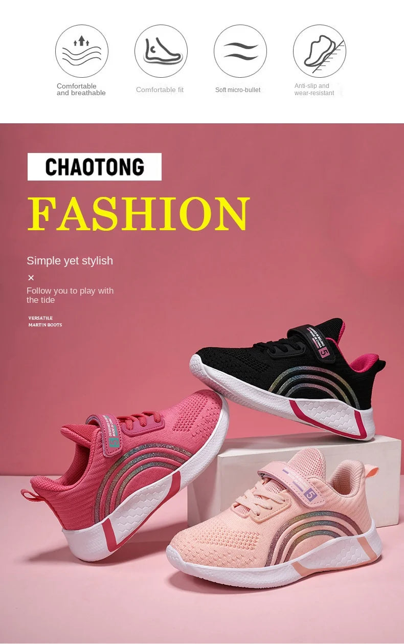 Kids Shoes Girls 6-12 Y Old Casual Sneaker Autumn Mesh Breathable Pink Running Shoes Student White Shoe with Lighted Students