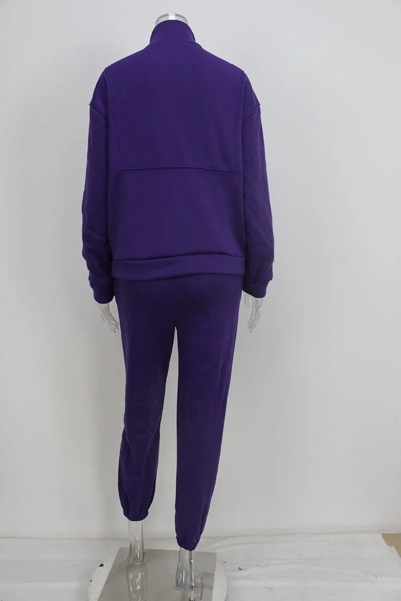 Women Sporty Sweatshirt Sets Two Pieces Sale Stand Collar Zip Long Sleeve Hoodie&High Elastic Sweatpant Suits JSFS-8786