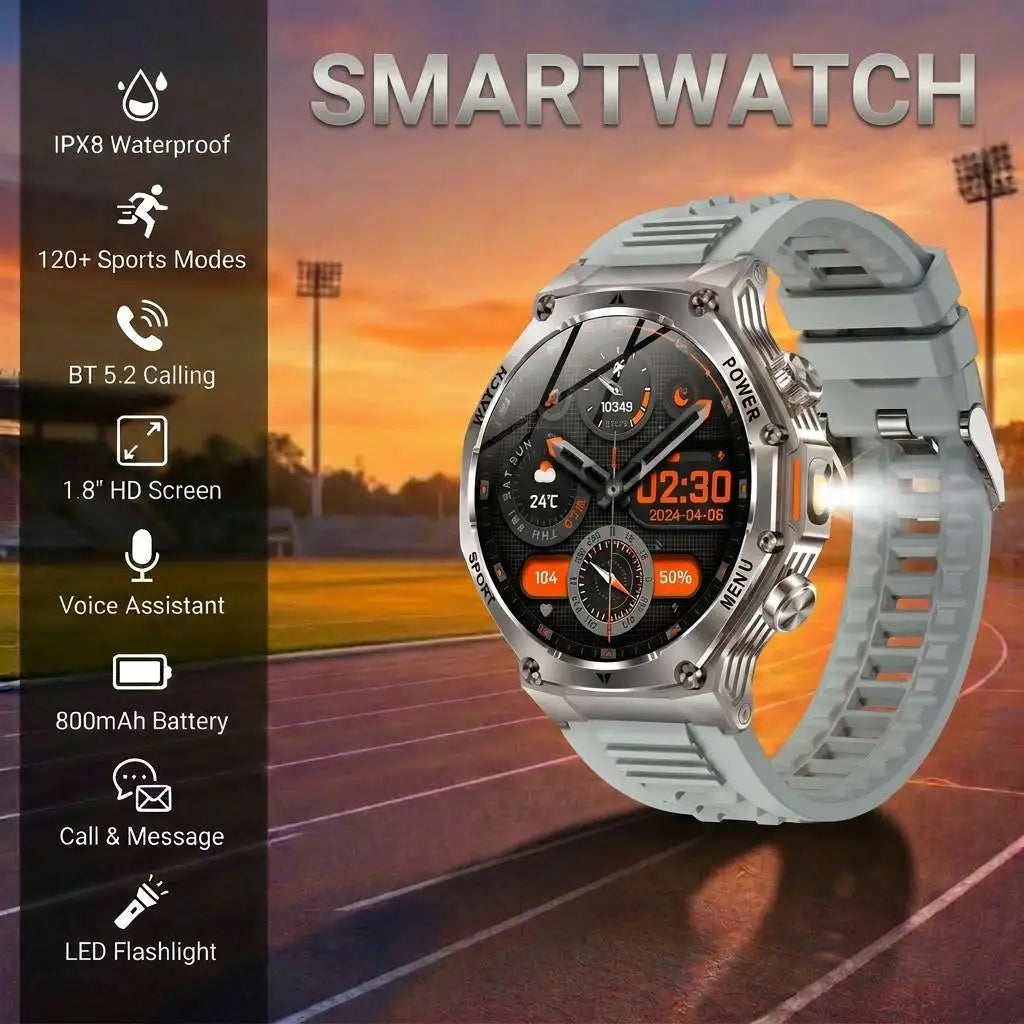 2026 Outdoor Smartwatch, Sports Tracking, 1.8'' HD Touch Screen, Wireless Calling+Voice Assistant, 120+ Sports Mode, Christmas G