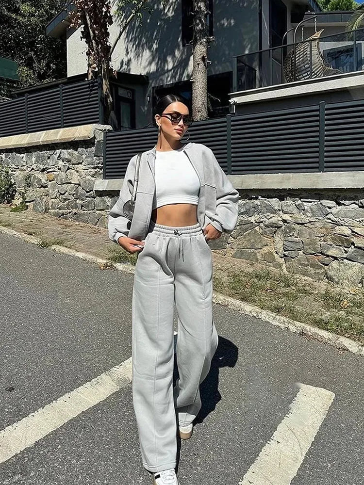 Casual Pants Suit 2025 Autumn Winter Cardigan Sweatshirts Sports Women Fashion Street Long-sleeved Jacket Trousers Two-piece Set