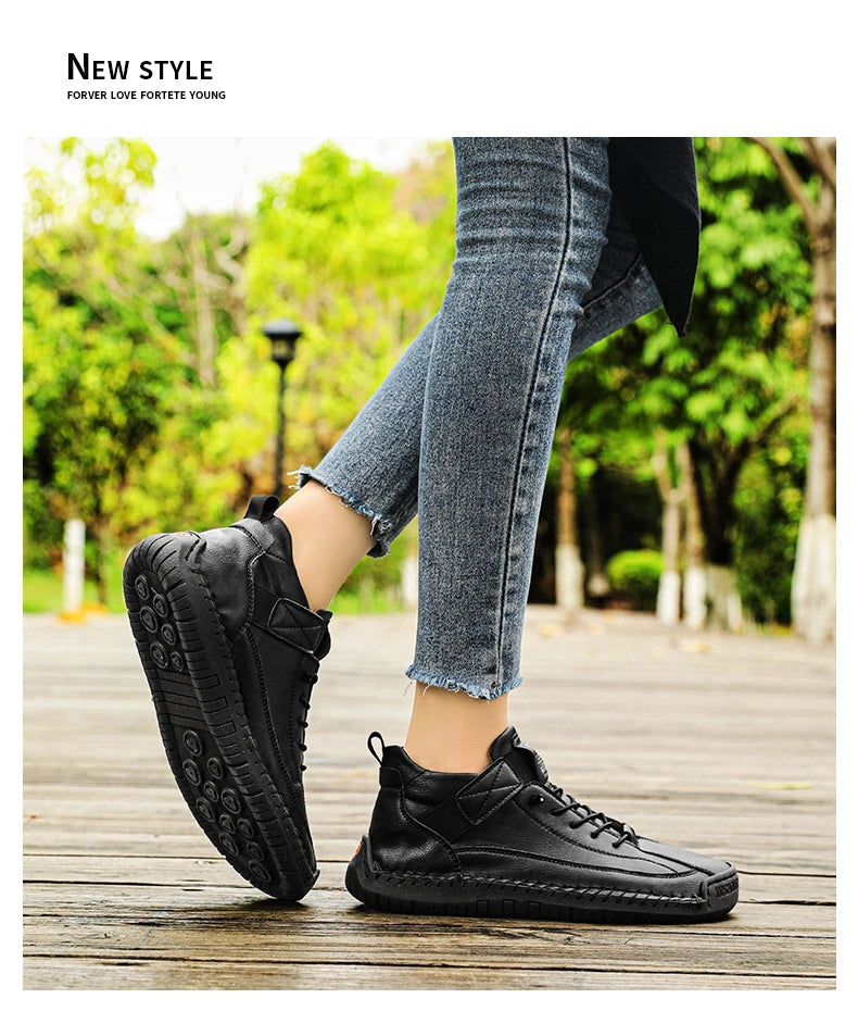 New Fashion Sneakers Handmade Leather Women's Shoes Mid-Top Women Casual Flats Shoes Slip on Loafers Zapatillas De Mujer