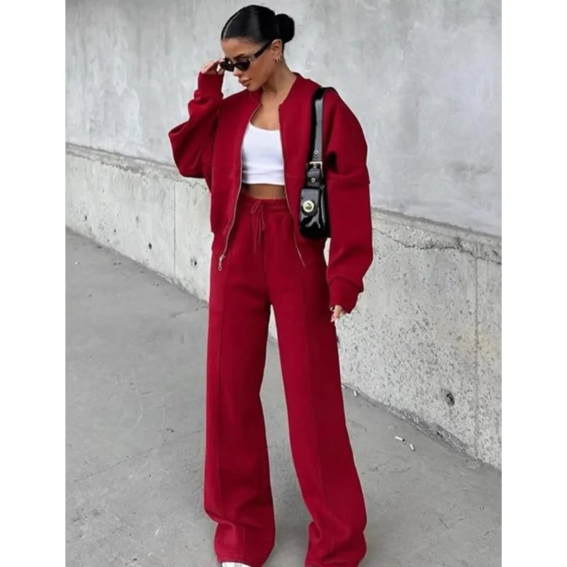 Casual Pants Suit 2025 Autumn Winter Cardigan Sweatshirts Sports Women Fashion Street Long-sleeved Jacket Trousers Two-piece Set