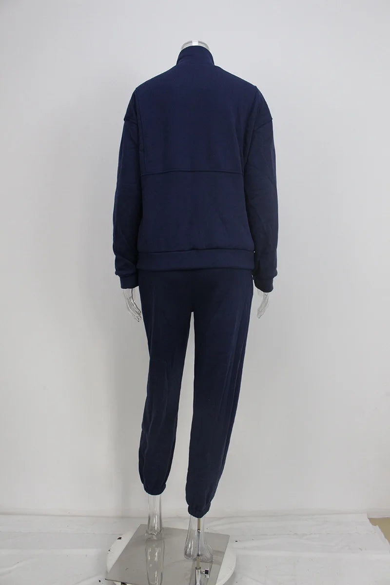 Women Sporty Sweatshirt Sets Two Pieces Sale Stand Collar Zip Long Sleeve Hoodie&High Elastic Sweatpant Suits JSFS-8786