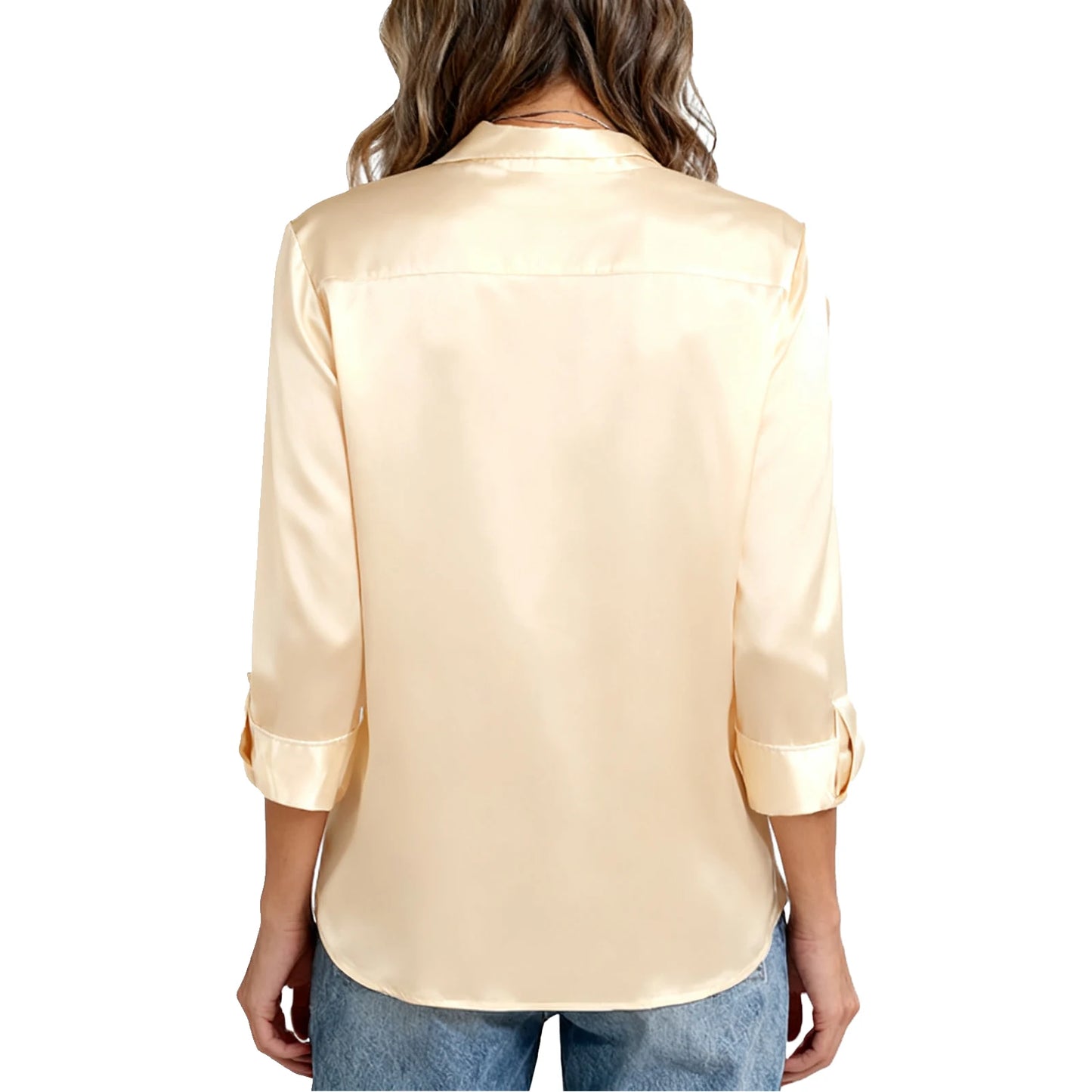 Long-Sleeved Shirts For Women Tops Satin Imitation Silk Suitable For Commuting And Working Solid Color Buttons Slimming Elegant