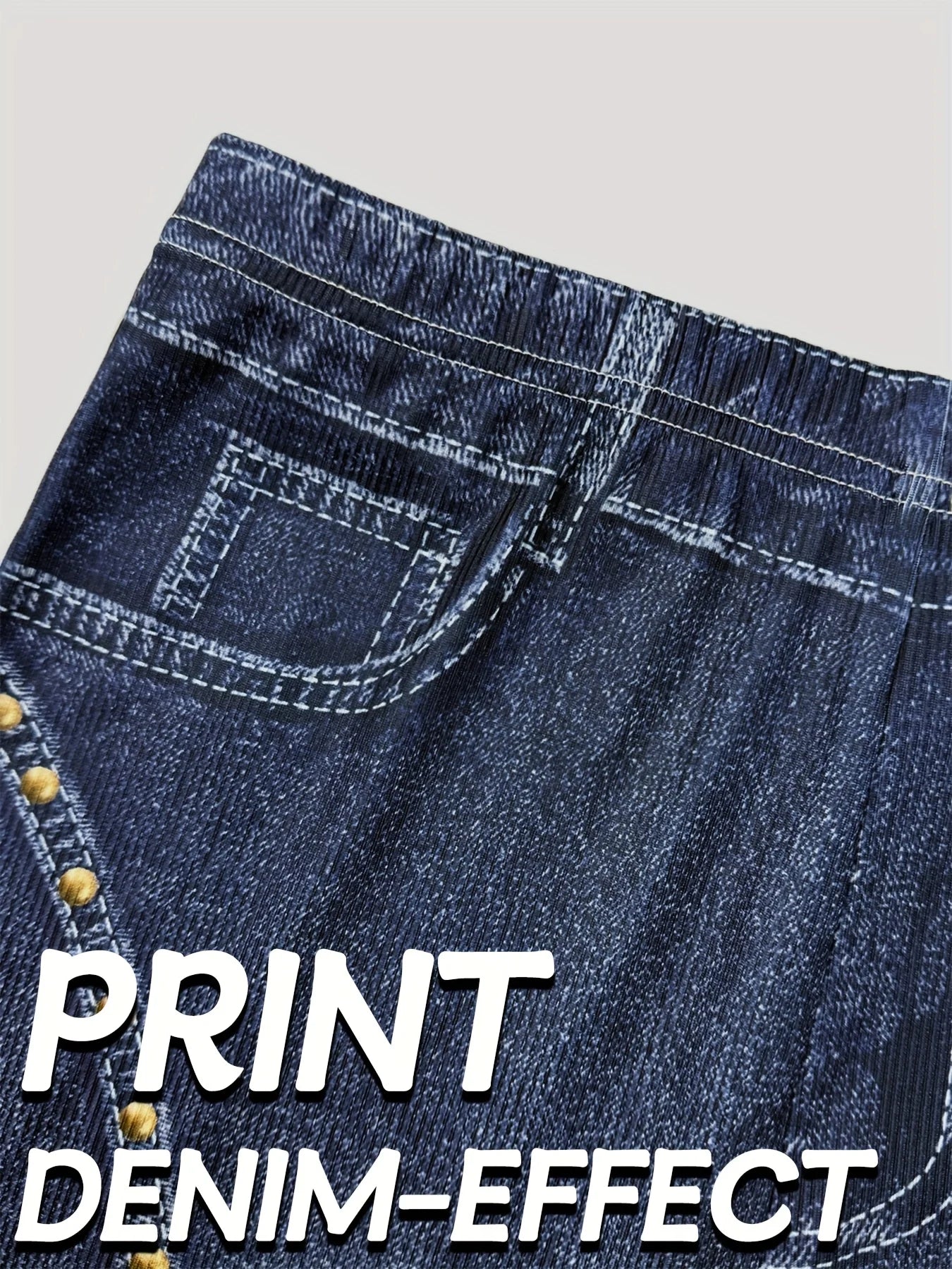 Women's Denim Look Flare Pants High Waisted Stretchy Bell Bottom Trousers with Vintage Wash Print Soft Knit Fabric for Casual