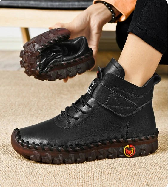 Winter Fleece-Lined Warm Cotton Boots - Women's British Style Fashionable & Versatile Velcro High-Top Flat Shoes