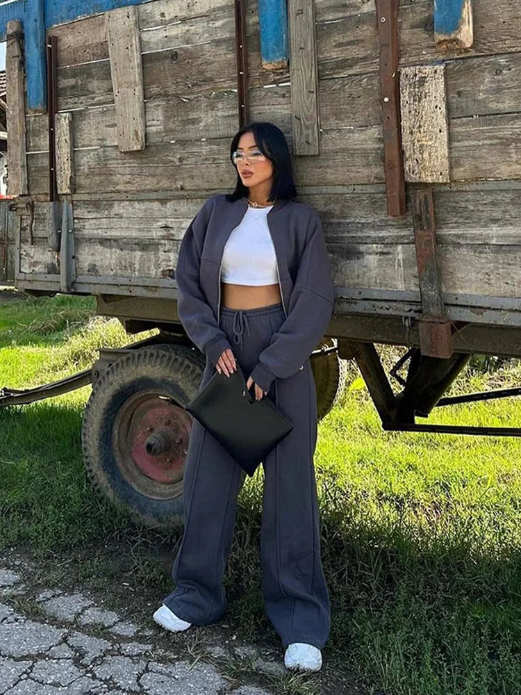 Casual Pants Suit 2025 Autumn Winter Cardigan Sweatshirts Sports Women Fashion Street Long-sleeved Jacket Trousers Two-piece Set