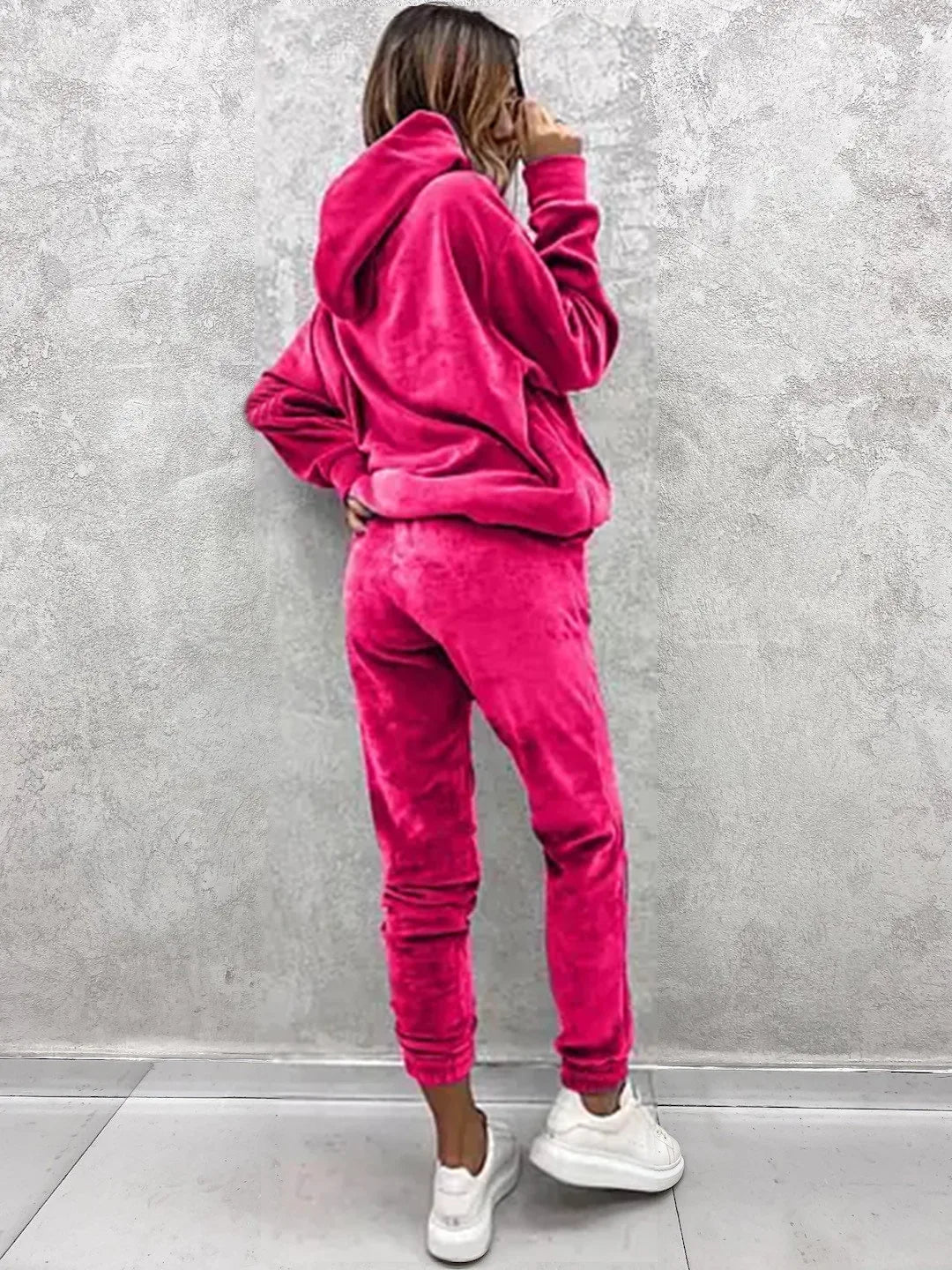 Women Sweatshirts Two Pieces Pant Sets Hooded Pocket Top Pullover Pencil Pants Thick Spliced Solid Casual Sporty Suits