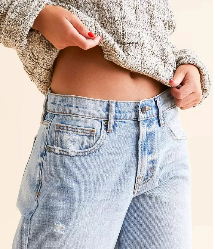 Women's Denim Jeans with Pockets, Ripped Straight LegLoose Fit Casual Pants, Versatile Long Jeans for DailyWear