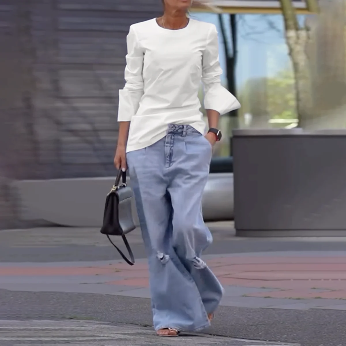 Woman 2025 New Round-neck T-shirts Blouse Autumn Spring Long Sleeves Simple 100% Cotton Urban Casual White Shits Tops for Women