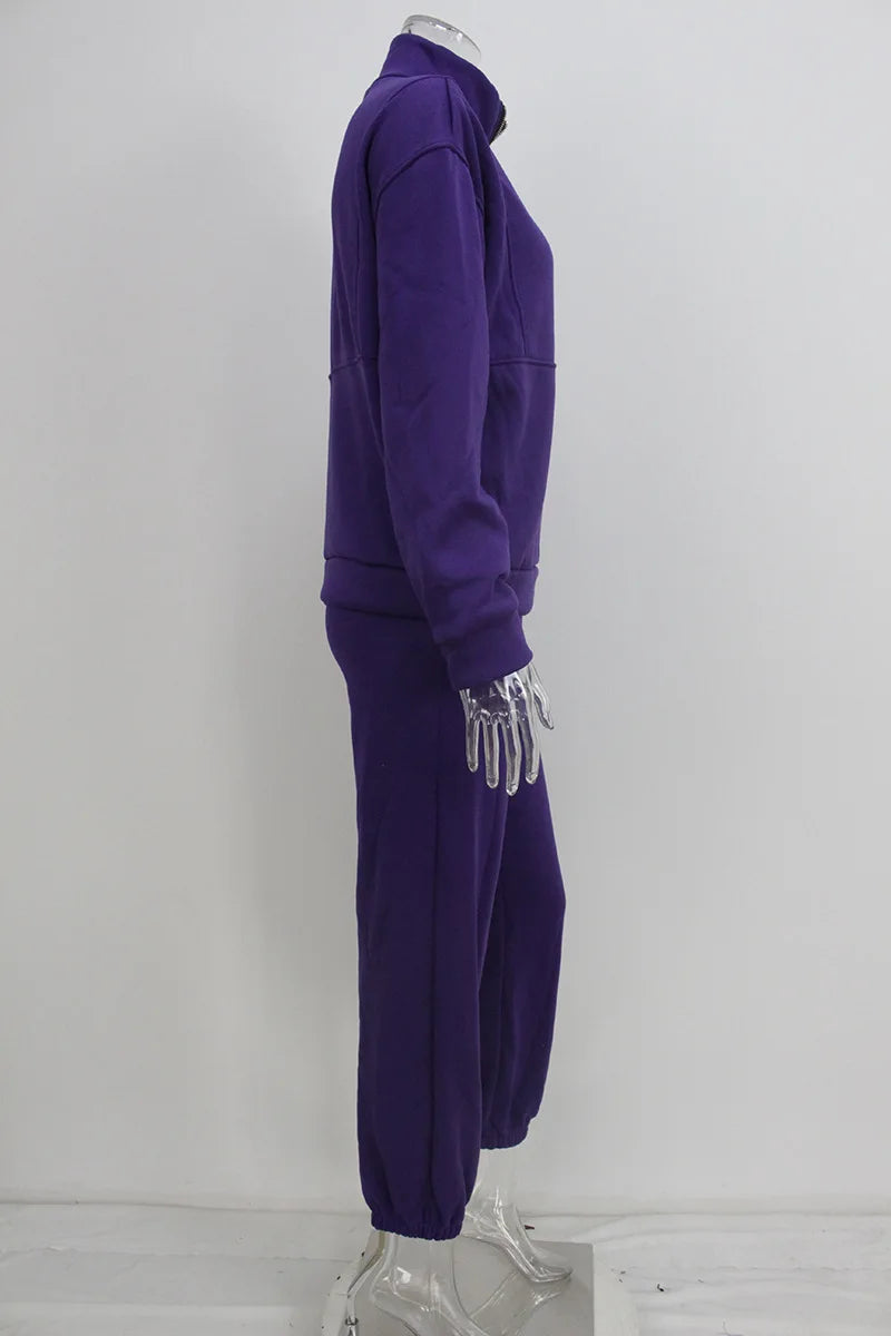 Women Sporty Sweatshirt Sets Two Pieces Sale Stand Collar Zip Long Sleeve Hoodie&High Elastic Sweatpant Suits JSFS-8786