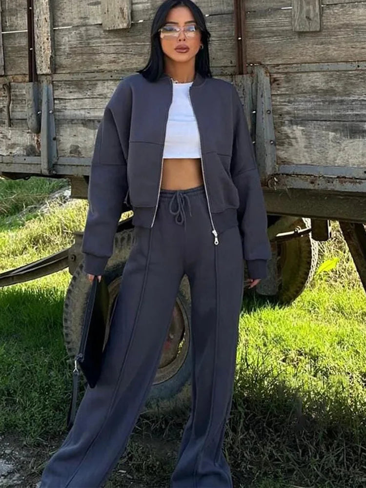 Casual Pants Suit 2025 Autumn Winter Cardigan Sweatshirts Sports Women Fashion Street Long-sleeved Jacket Trousers Two-piece Set