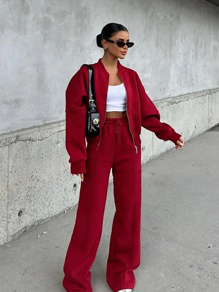 Casual Pants Suit 2025 Autumn Winter Cardigan Sweatshirts Sports Women Fashion Street Long-sleeved Jacket Trousers Two-piece Set