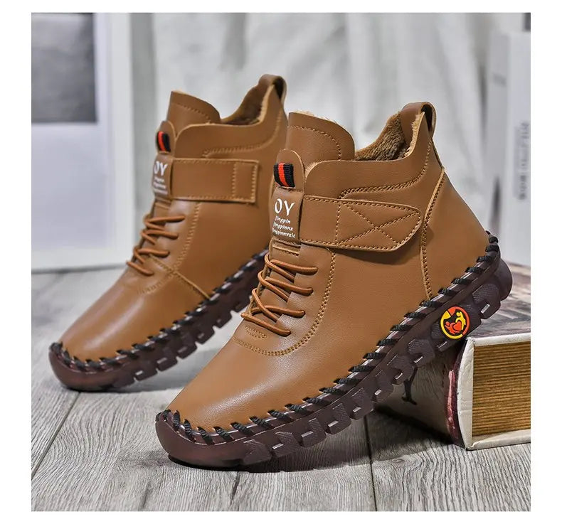 Winter Fleece-Lined Warm Cotton Boots - Women's British Style Fashionable & Versatile Velcro High-Top Flat Shoes