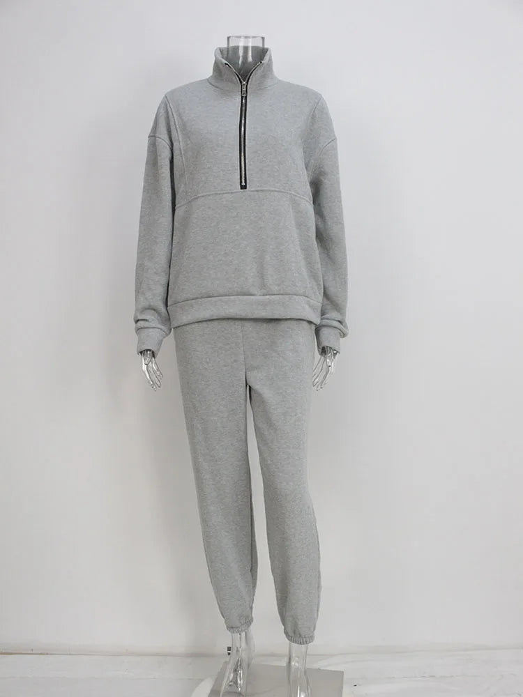 Women Sporty Sweatshirt Sets Two Pieces Sale Stand Collar Zip Long Sleeve Hoodie&High Elastic Sweatpant Suits JSFS-8786