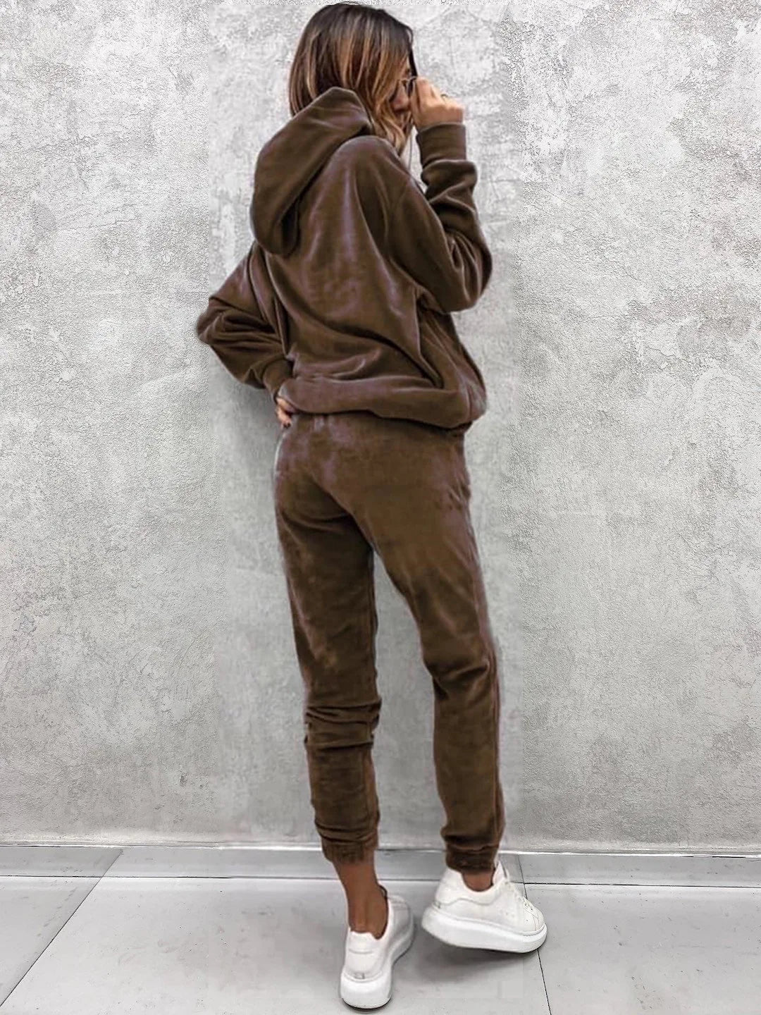 Women Sweatshirts Two Pieces Pant Sets Hooded Pocket Top Pullover Pencil Pants Thick Spliced Solid Casual Sporty Suits