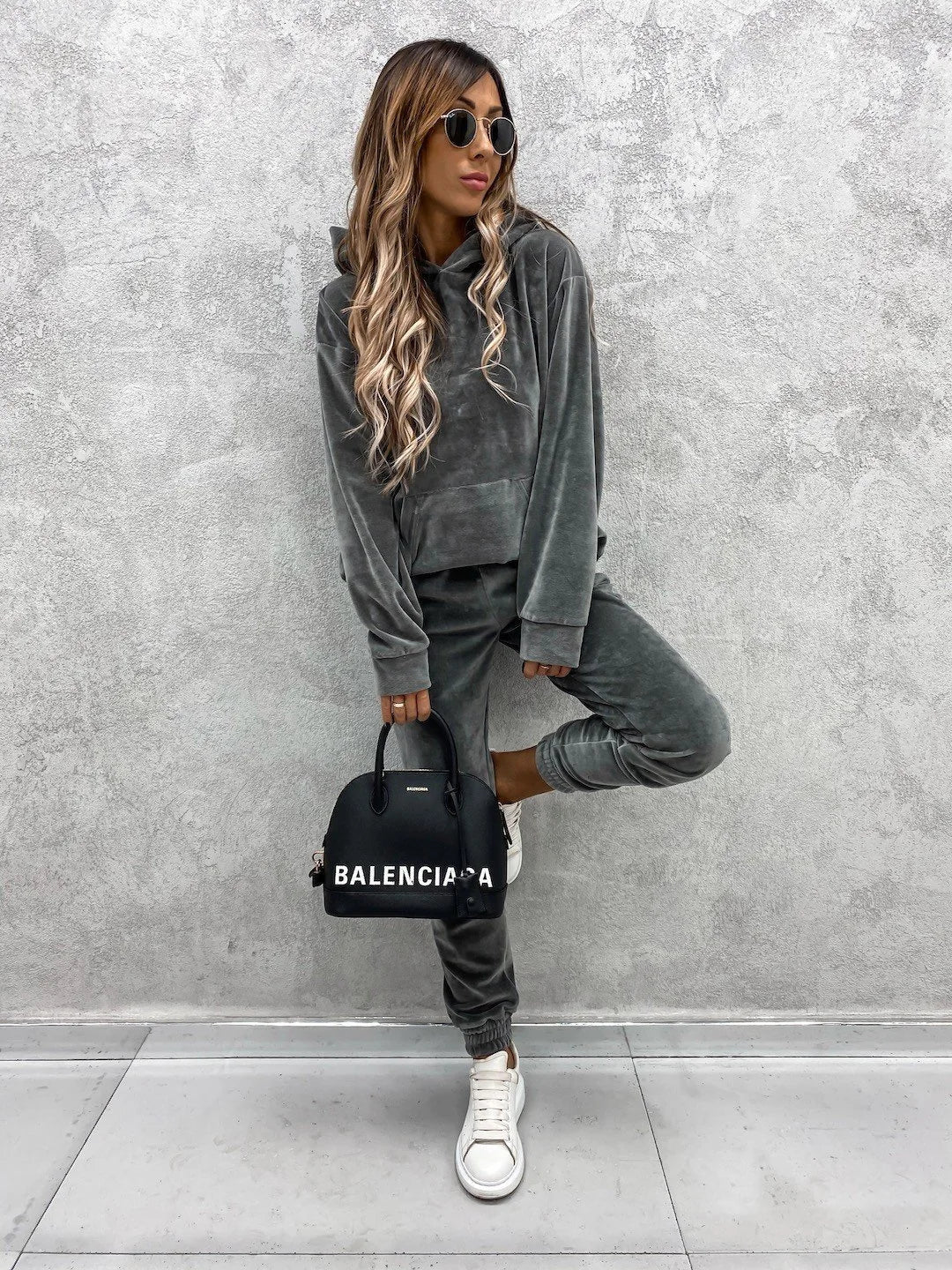 Women Sweatshirts Two Pieces Pant Sets Hooded Pocket Top Pullover Pencil Pants Thick Spliced Solid Casual Sporty Suits