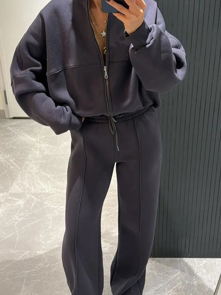 Casual Pants Suit 2025 Autumn Winter Cardigan Sweatshirts Sports Women Fashion Street Long-sleeved Jacket Trousers Two-piece Set