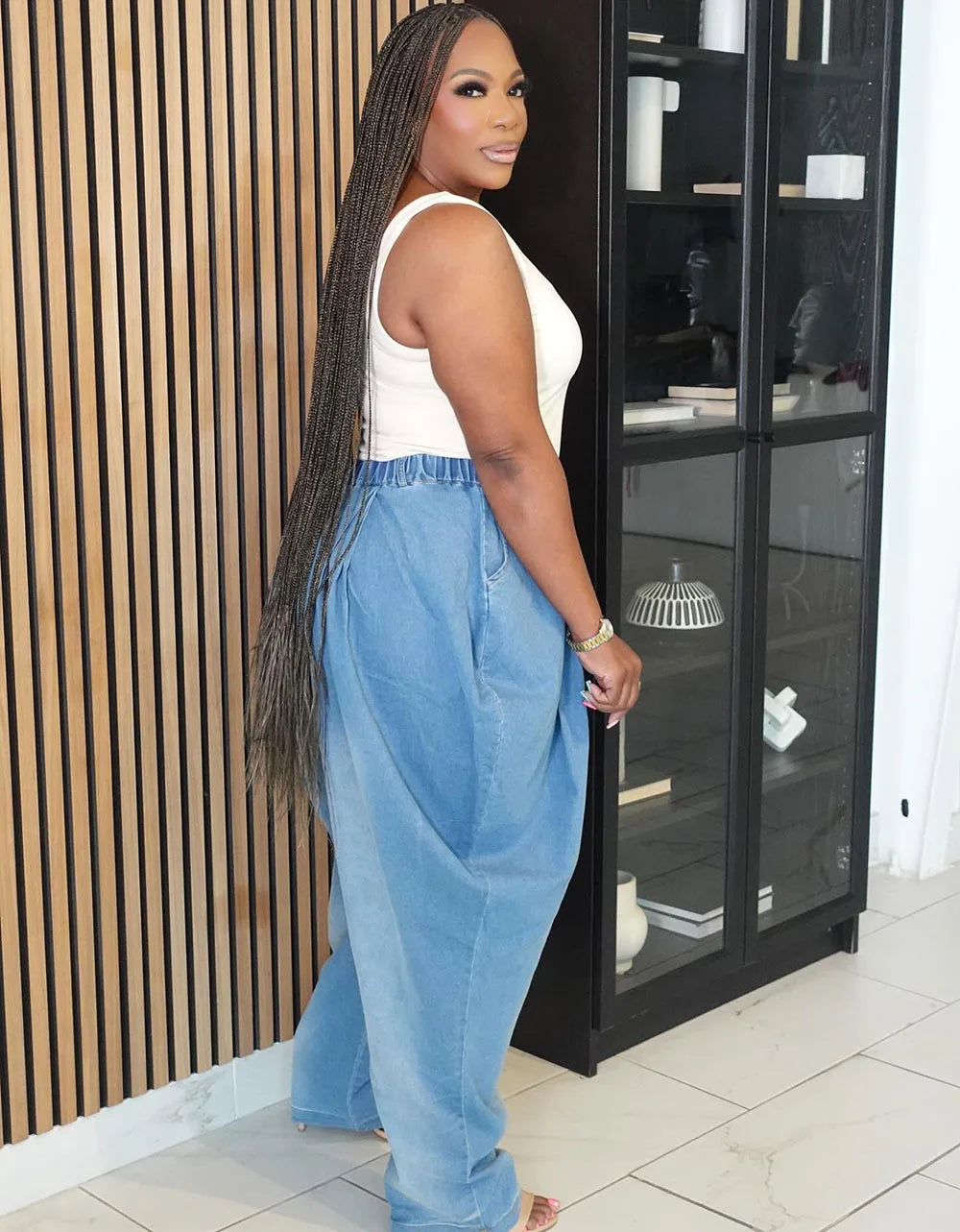 2025 New High Waist Loose Harem Wide Leg Lantern Denim Pants Women Street Casual Stretchy Slimming Fashion Long Trousers Blue