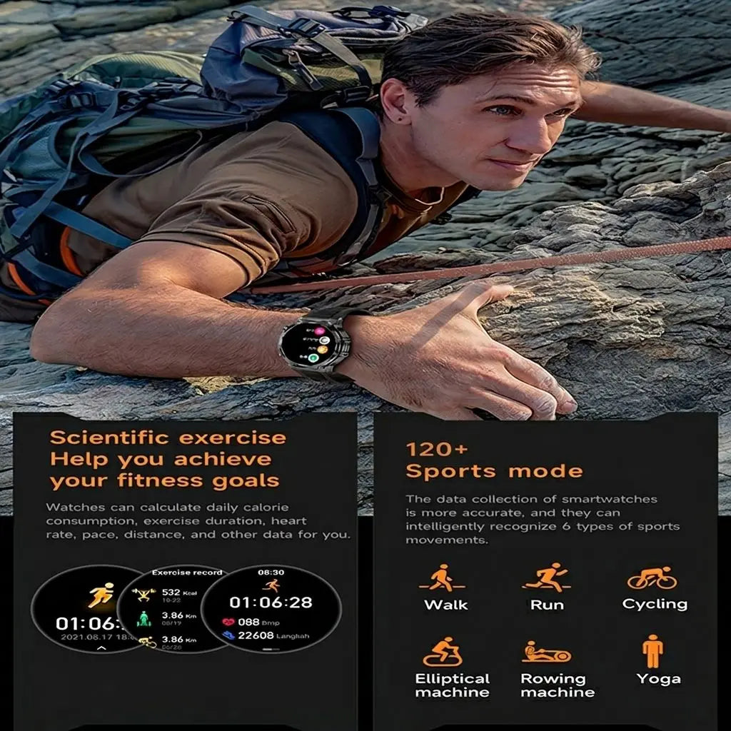 2026 Outdoor Smartwatch, Sports Tracking, 1.8'' HD Touch Screen, Wireless Calling+Voice Assistant, 120+ Sports Mode, Christmas G