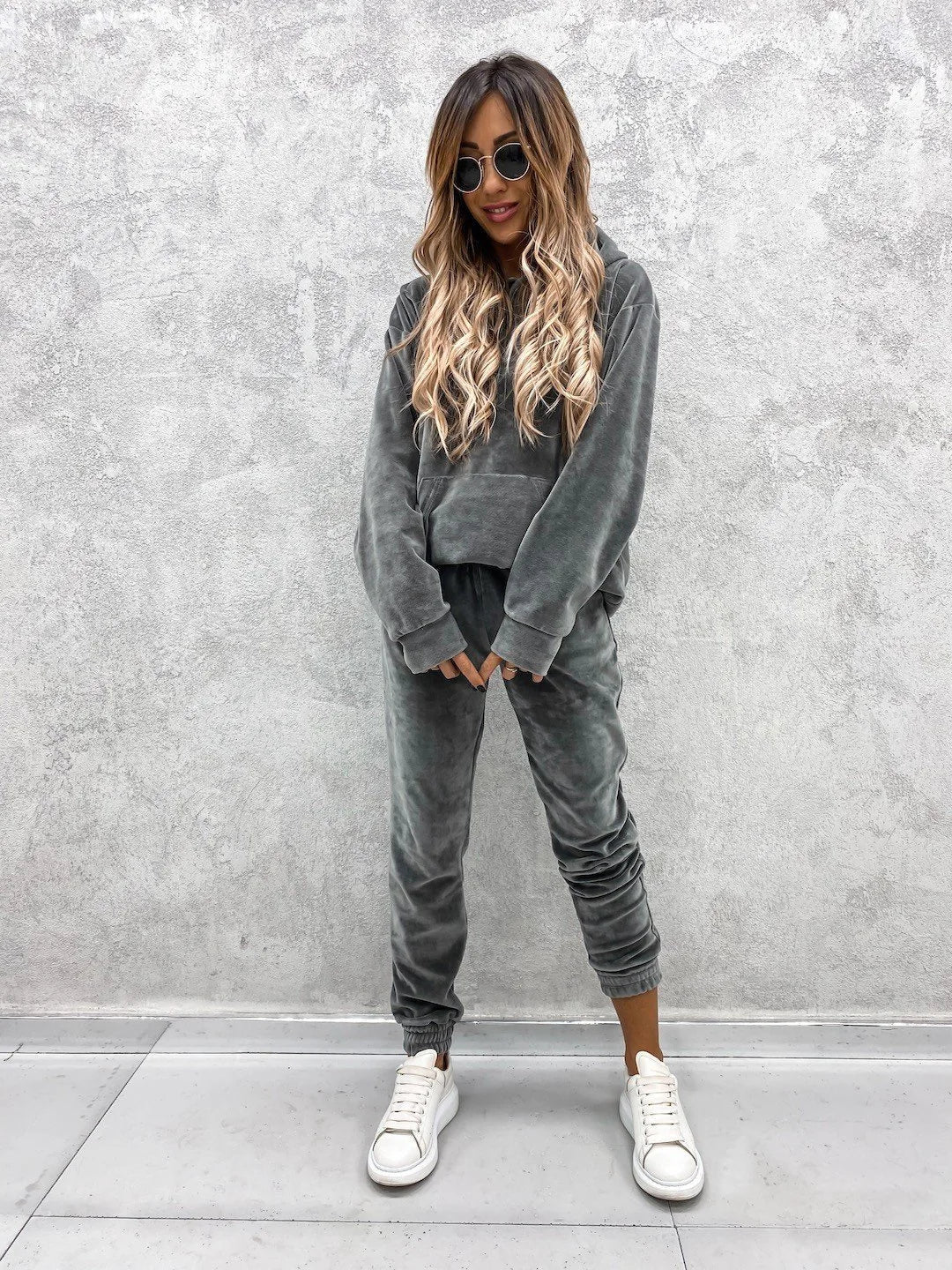 Women Sweatshirts Two Pieces Pant Sets Hooded Pocket Top Pullover Pencil Pants Thick Spliced Solid Casual Sporty Suits