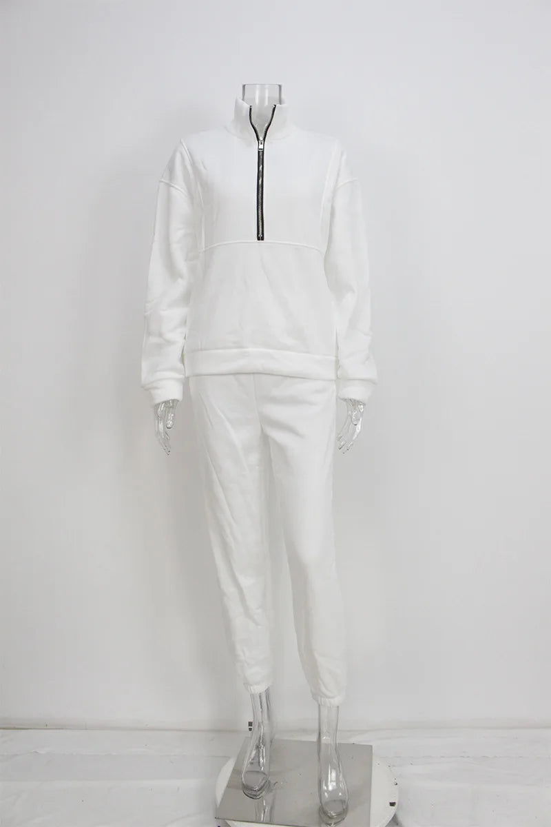 Women Sporty Sweatshirt Sets Two Pieces Sale Stand Collar Zip Long Sleeve Hoodie&High Elastic Sweatpant Suits JSFS-8786