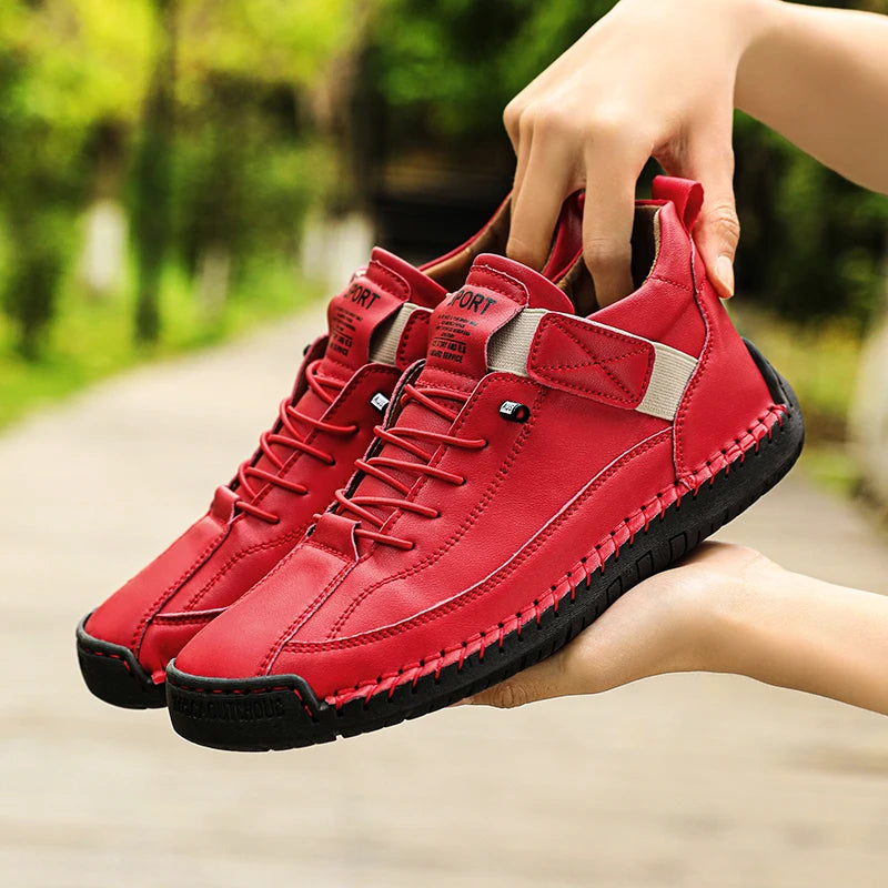 New Fashion Sneakers Handmade Leather Women's Shoes Mid-Top Women Casual Flats Shoes Slip on Loafers Zapatillas De Mujer