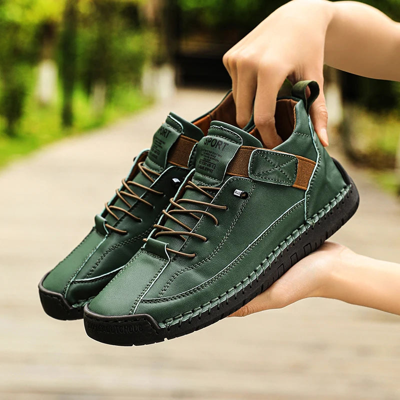 New Fashion Sneakers Handmade Leather Women's Shoes Mid-Top Women Casual Flats Shoes Slip on Loafers Zapatillas De Mujer